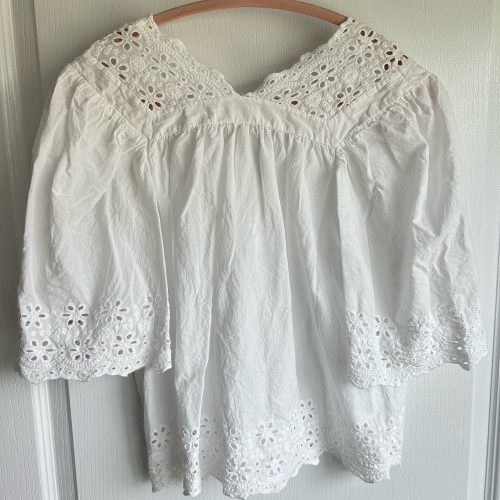 Studio West White Boho Eyelet Lace V-Neck Peasant Blouse - Picture 4 of 4